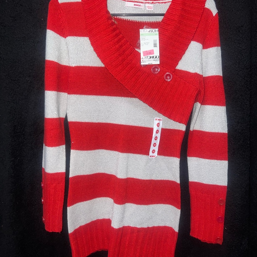 Red and Silver Striped Sweater